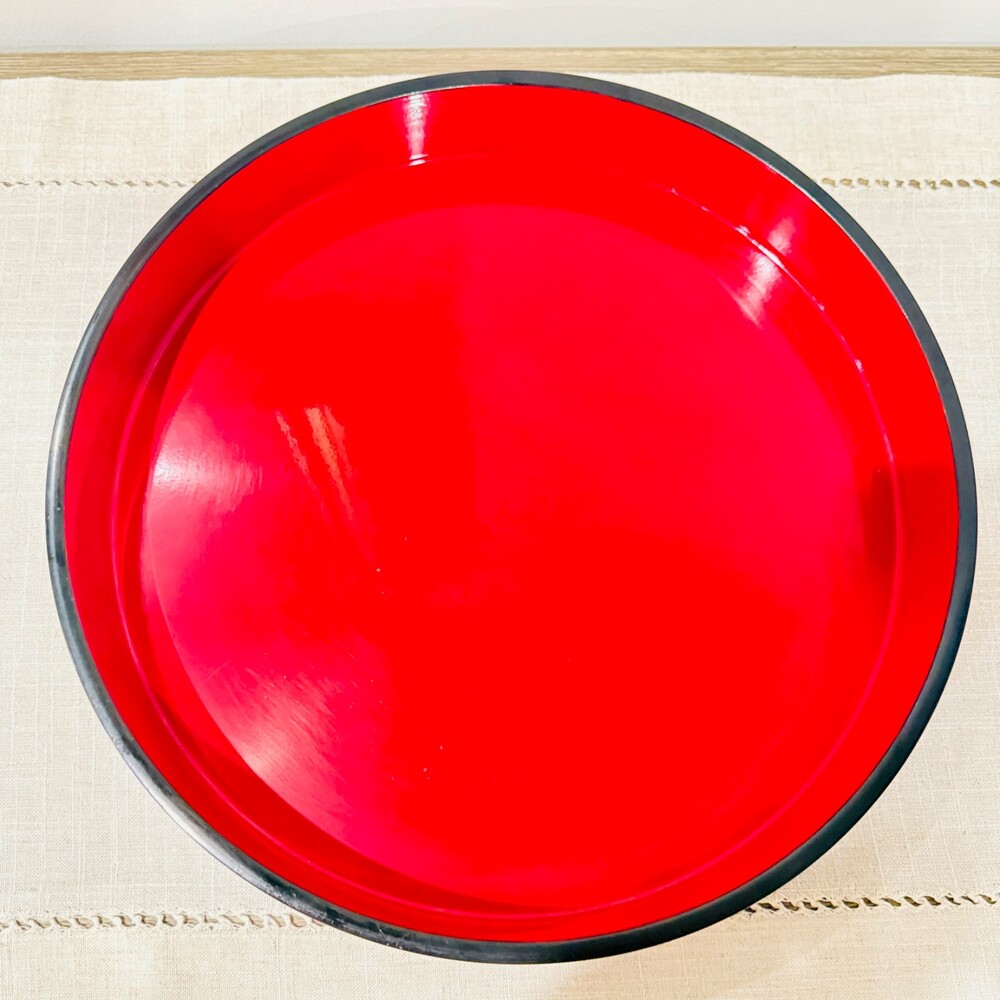Japanese Lacquerware Sushi Oke Serving Tray Red Black Round Barrel Style